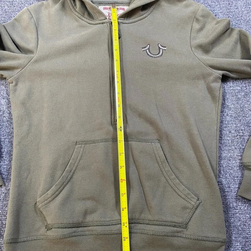 True‎ Religion STUDDED Olive Green hoodie Half zip pullover men’s XS